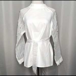 Pearl sleeve belted top. NWOT